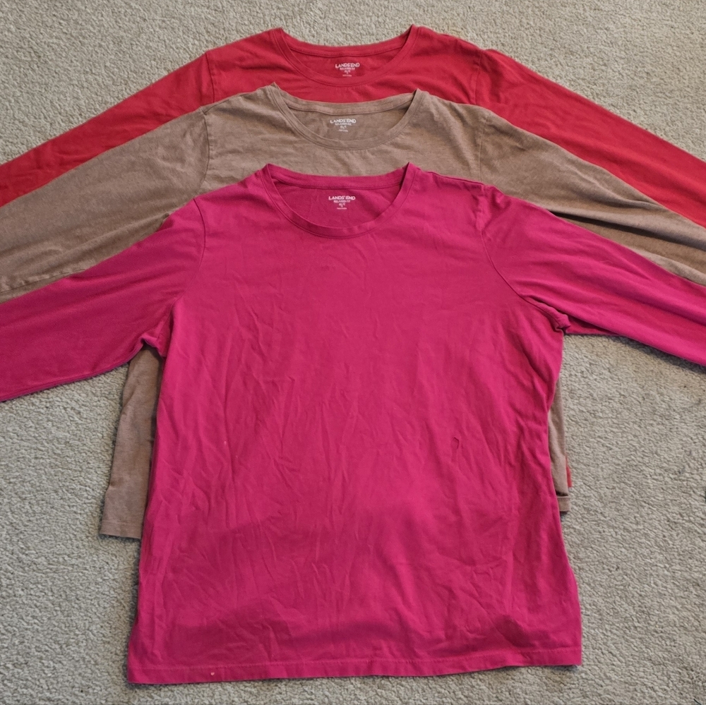 Set of 3 Lands End Long Sleeve Tees in Red, Pink, & Brown